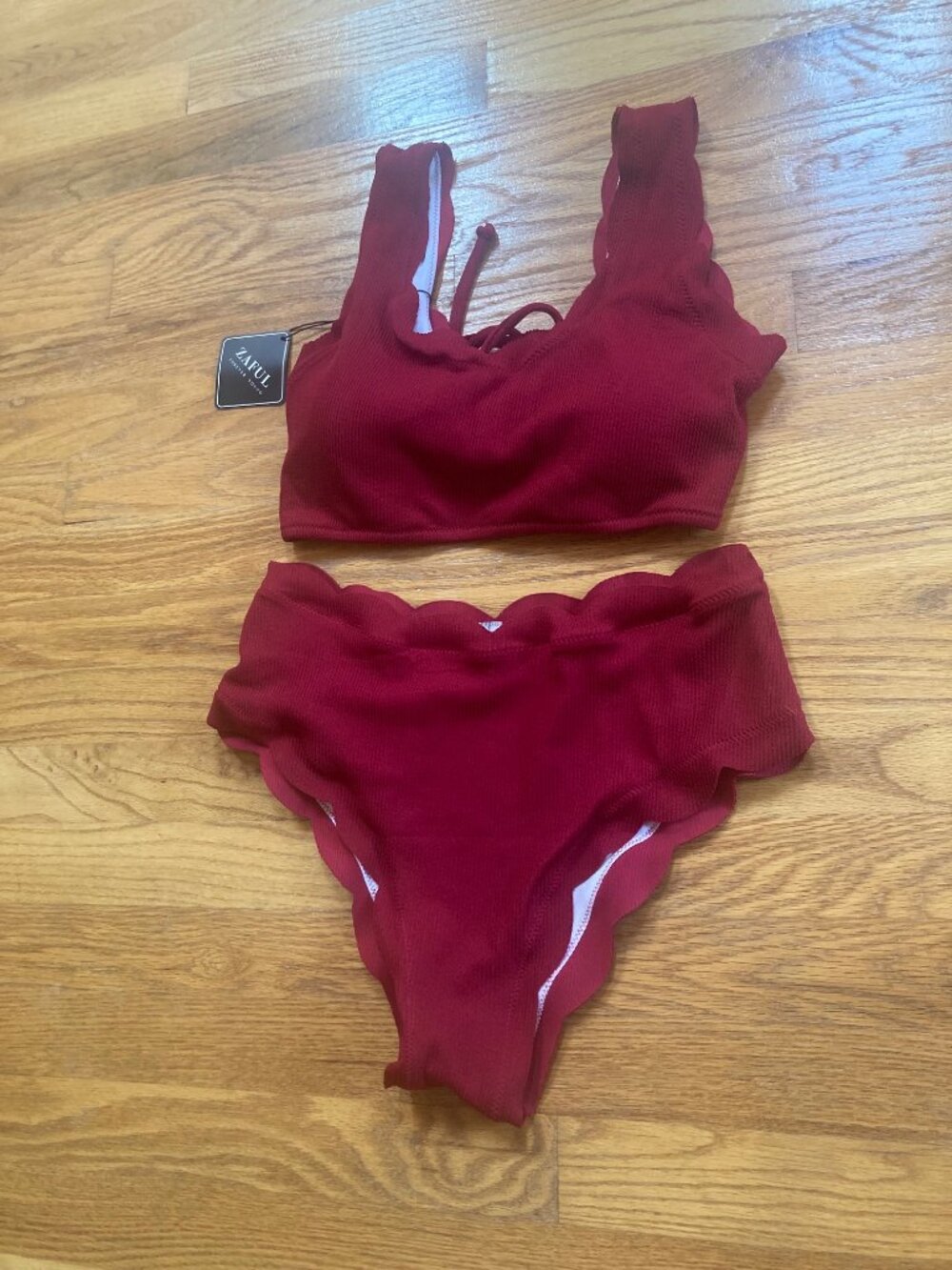 Zaful Scalloped Edge High Rise Bikini Swimsuit